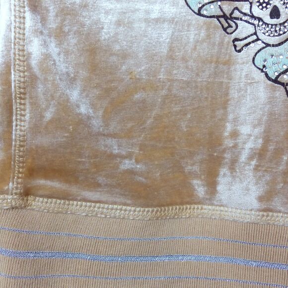 Vtg BCBGMAXAZRIA Y2K Velour Hoodie Track Jacket M Beige Rhinestone Graphic Flame - Picture 14 of 15